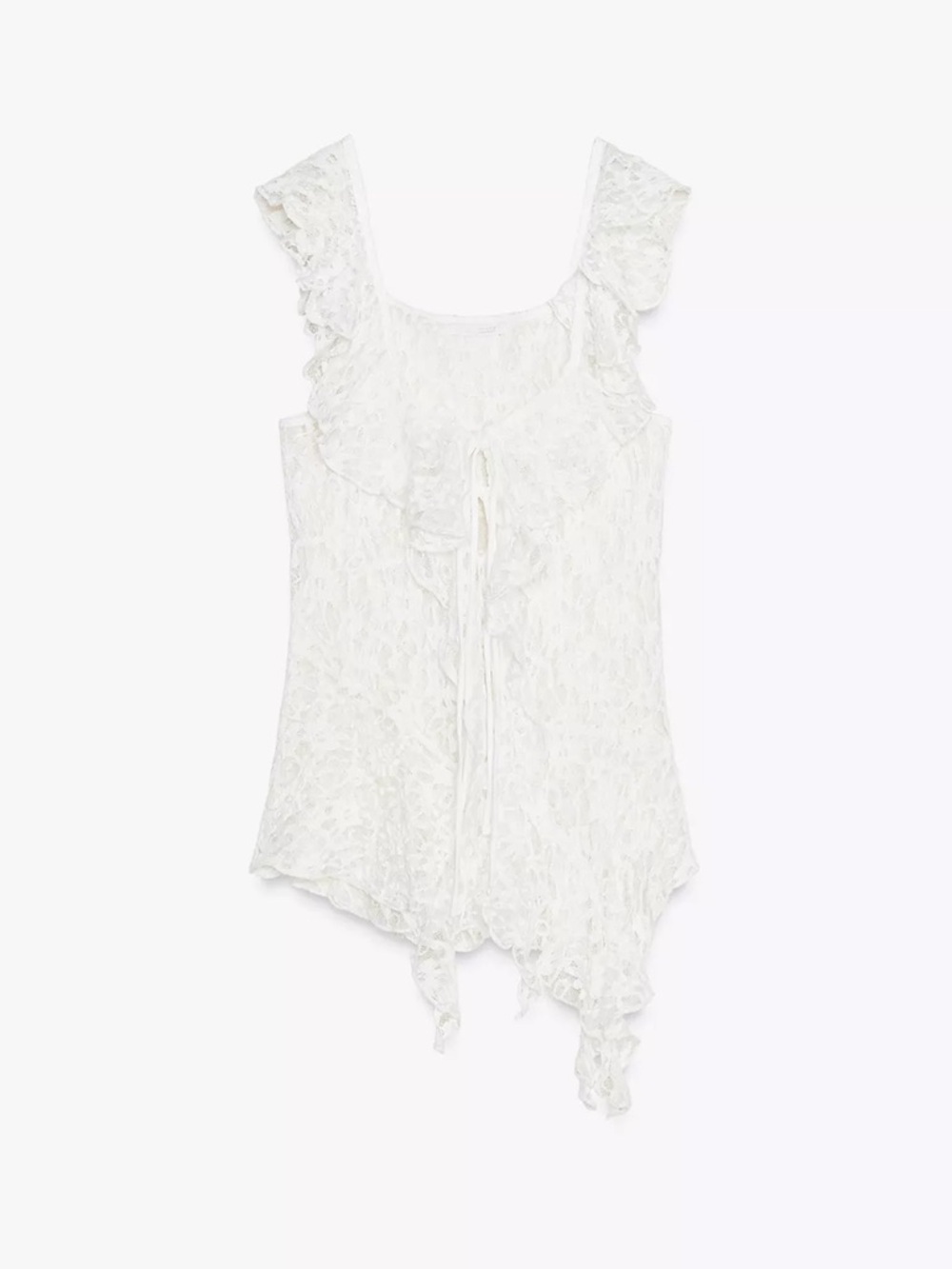 Zara White Lace Ruffle-Trim Sleeveless Camisole